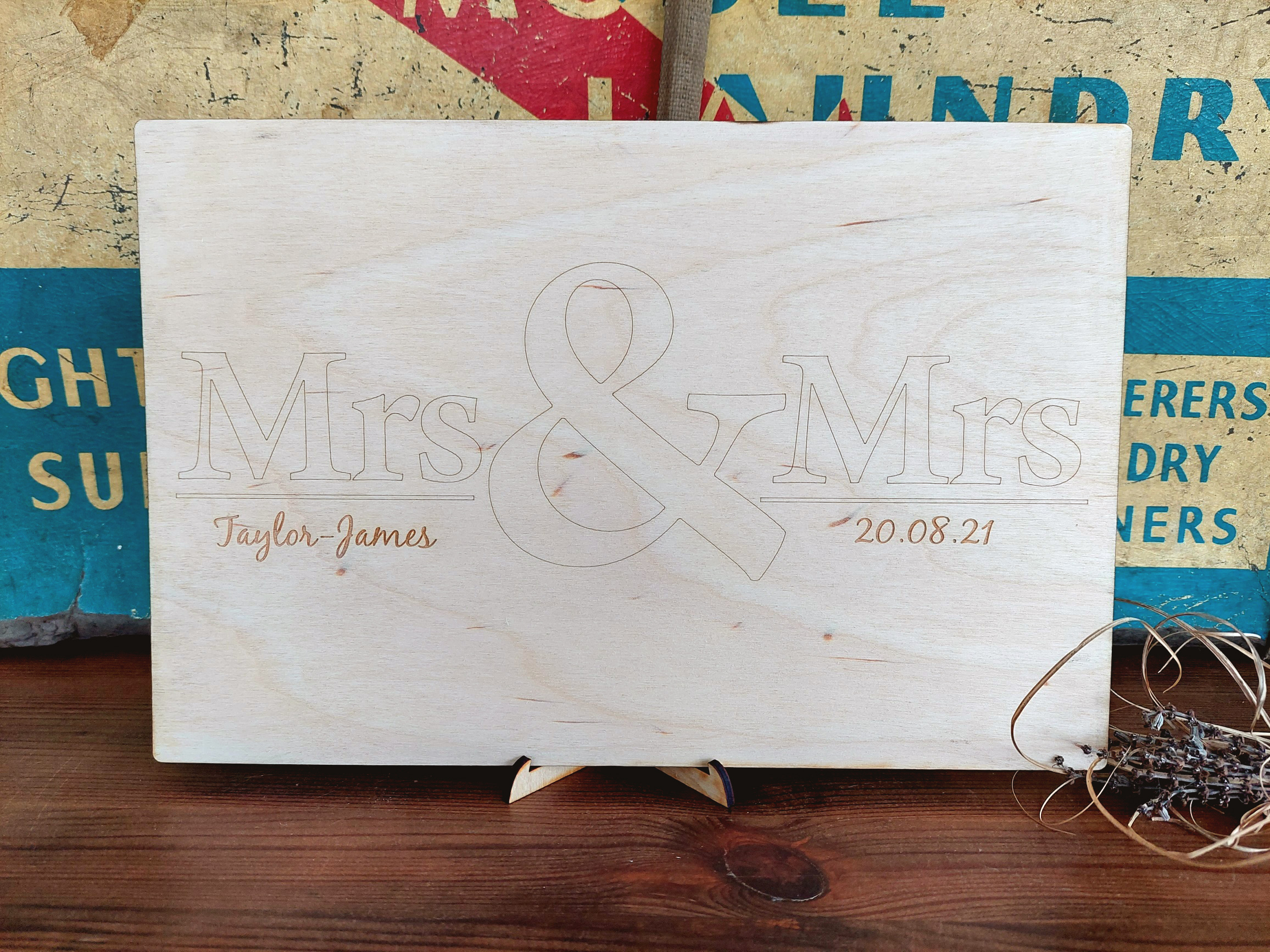 Mrs & Mrs personalised engraved wedding guest book alternative