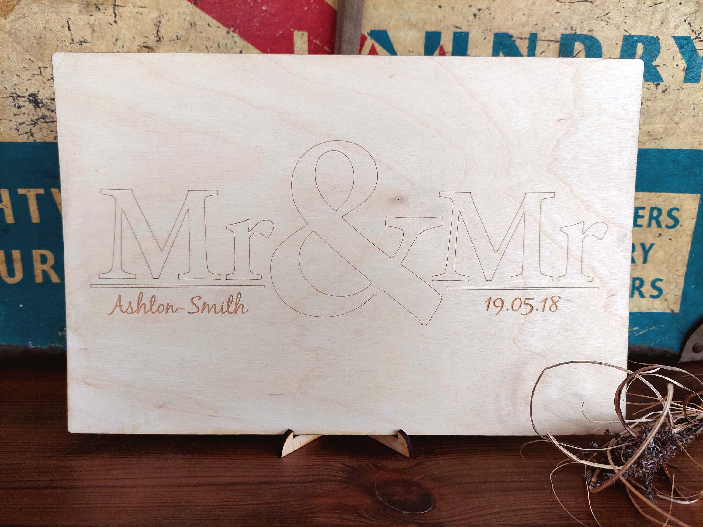 Mr and Mr engraved personalised wedding guestbook alternative